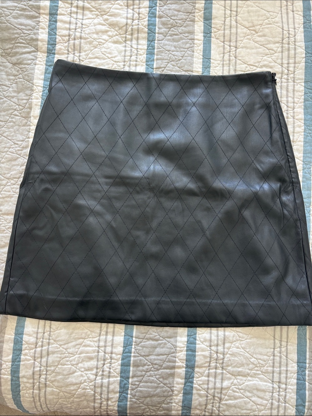 LOFT Black Quilted Faux Leather Mini Skirt